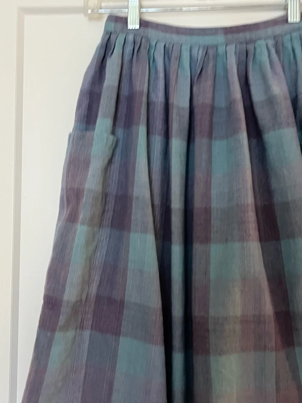 Vintage 100% Cotton Indian Madras Check Midi Skirt XS/S - Picture 3 of 6